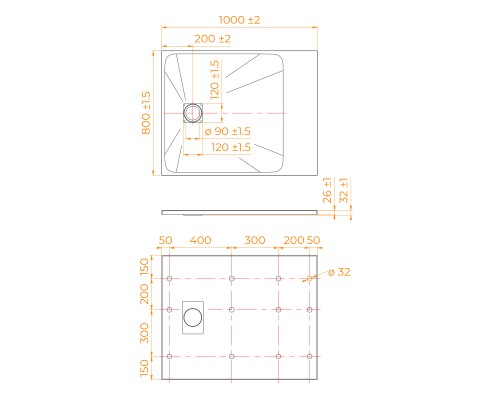 Душевой поддон прямоугольный RGW TSS-W Белый  800x1000