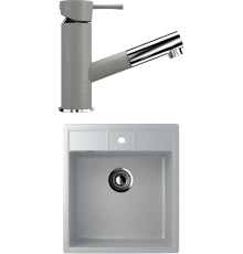 Комплект Мойка кухонная Ulgran U-406 -310 серая + Смеситель U-009 -310 серый