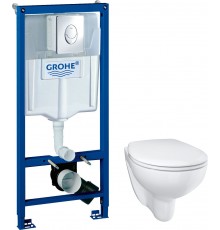 Комплект Унитаз подвесной Grohe Bau Ceramic 39351000 безободковый, альпин-белый + Инсталляция Rapid SL 38721001 3 в 1 с кнопкой смыва + Шумоизоляция 37131000
