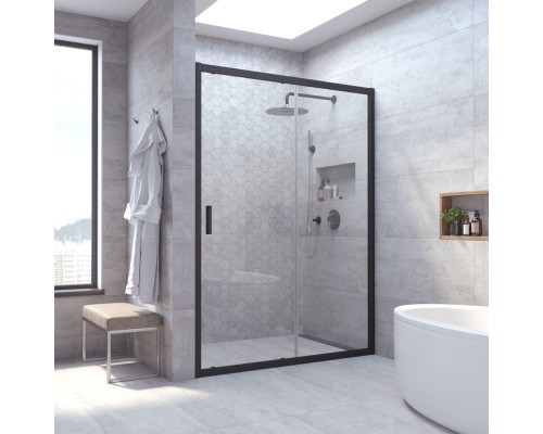 Душевая дверь в нишу Vegas Glass ZP NOVO 145 02М 01 145 см, профиль матовый черный, стекло прозрачное