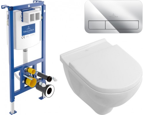 Комплект  Унитаз подвесной Villeroy   Boch O.Novo 5660HR01 alpin, безободковый + Система инсталляции для унитазов Villeroy   Boch 92242700 + Кнопка см