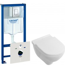 Комплект  Система инсталляции Grohe Rapid SL 38775001 4 в 1 с кнопкой смыва + Унитаз подвесной Villeroy   Boch O.Novo 5660HR01 alpin, безободковый