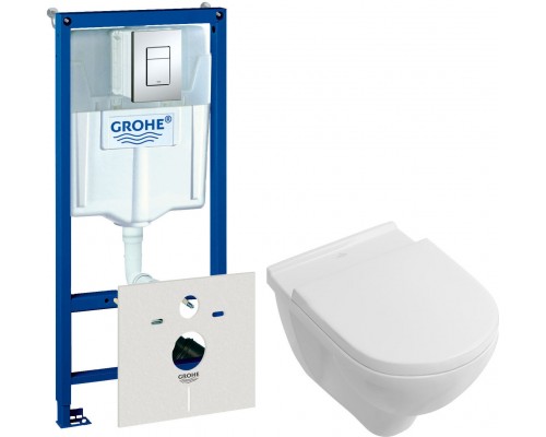 Комплект  Система инсталляции Grohe Rapid SL 38775001 4 в 1 с кнопкой смыва + Унитаз подвесной Villeroy   Boch O.Novo 5660HR01 alpin, безободковый