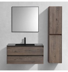 Мебель для ванной комнаты Vincea Luka 100, 2 ящика, темный дуб, с черной раковиной