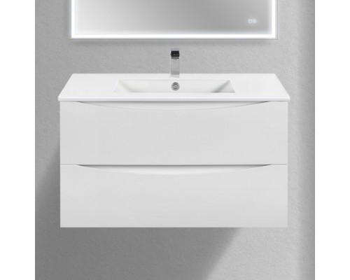 Тумба с раковиной Vincea Mia Slim 90, 2 ящика, белая глянцевая