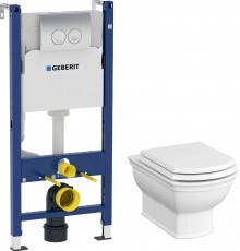 Комплект Унитаз подвесной VitrA Valarte 7805B003-0075 + Крышка 124-003-009 с микролифтом + Инсталляция Geberit Duofix Delta 458.124.21.1 3 в 1 с кнопкой смыва, хром