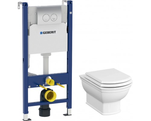 Комплект Унитаз подвесной VitrA Valarte 7805B003-0075 + Крышка 124-003-009 с микролифтом + Инсталляция Geberit Duofix Delta 458.124.21.1 3 в 1 с кнопкой смыва, хром