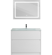 Мебель для ванной комнаты BelBagno Kraft 100 напольная, bianco opaco, раковина BB1010/465-LV-VTR-BL