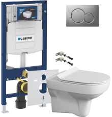 Комплект Унитаз подвесной Cersanit City Clean On DPL EO slim + Крепления Geberit Duofix 111.815.00.1 к стене + Шумоизоляция 156.050.00.1 + Инсталляция UP 320 111.300.00.5 + Кнопка Sigma 01 115.770.JQ.5 лакированная, матовый хром