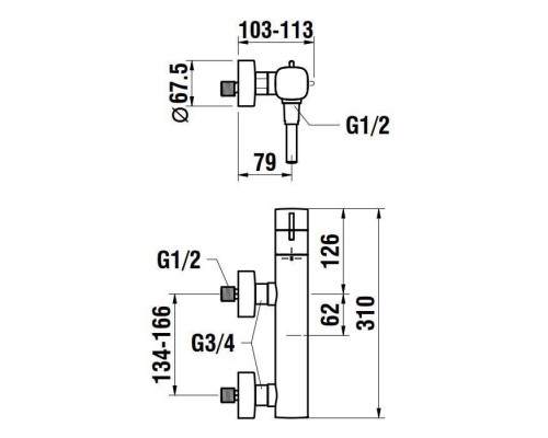 Laufen Cityplus Смеситель для душа, настенный, термостатический, с ручным душем MyCity100 и шлангом, цвет: хром. 3.3375.7.004.136.1