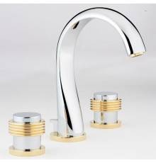 THG Diplomate grooved rings Смеситель для раковины на 3 отверстия, с донным клапаном, цвет: хром/золото. U4B-G02-151