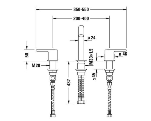 Duravit C.1 Смеситель для раковины, 3 отв., с донным клапаном, излив 160мм, цвет: хром. C11060006010
