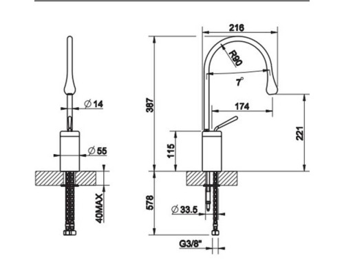 Gessi Goccia Смеситель для раковины на 1 отверстие, высокий, излив 174мм R=90, с фиксированным носиком, цвет: белый. 33805#279
