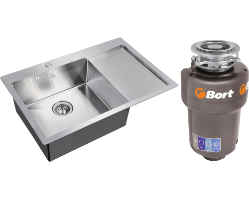 Комплект Мойка кухонная Steel Hammer SH 7851-L сталь + Измельчитель Bort Titan Max Power FullControl