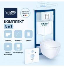 Комплект Унитаз подвесной BOCCHI Taormina Arch 1012-001-0129 белый + Крышка A0302-001 с микролифтом, глянцевая белая + Инсталляция Grohe Rapid SL 38775001H 4 в 1 с кнопкой смыва и шумоизоляцией