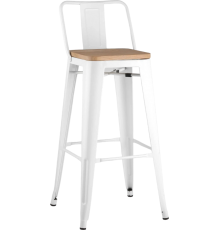 Барный стул Stool Group Tolix Wood со спинкой белый глянцевый, светлое дерево