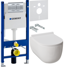 Комплект Унитаз подвесной Damixa Scandinavian Pure DX36C1701SC с микролифтом, безободковый + Инсталляция Geberit Duofix Delta 458.149.21.1 с кнопкой смыва, хром + Шумоизоляция 156.050.00.1