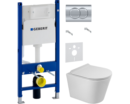 Комплект Унитаз подвесной BelBagno Flay-r + Крышка BB901SC с микролифтом + Инсталляция Geberit Duofix Delta 458.149.21.1 с кнопкой смыва, хром + Шумоизоляция