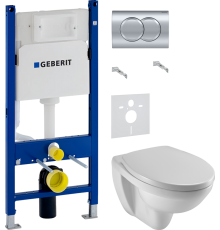 Комплект Унитаз подвесной Jacob Delafon Patio E4187 + Крышка E4267 + Инсталляция Geberit Duofix Delta 458.149.21.1 с кнопкой смыва, хром + Шумоизоляция