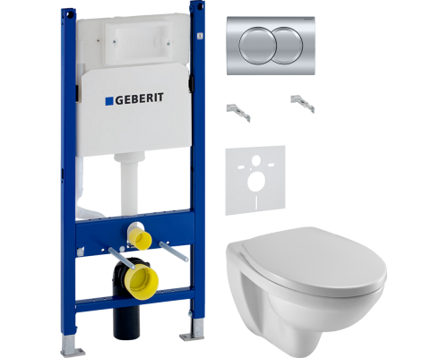 Комплект Унитаз подвесной Jacob Delafon Patio E4187 + Крышка E4267 + Инсталляция Geberit Duofix Delta 458.149.21.1 с кнопкой смыва, хром + Шумоизоляция