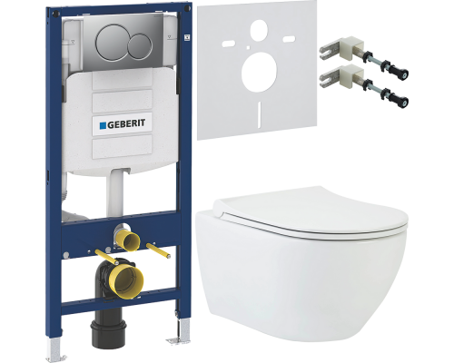 Комплект Унитаз подвесной beWash Bogen 88303201 с сиденьем микролифт белый + Крепления Geberit Duofix 111.815.00.1 к стене + Шумоизоляция 156.050.00.1 + Инсталляция UP 320 111.300.00.5 + Кнопка Sigma 01 115.770.JQ.5 лакированная, матовый хром