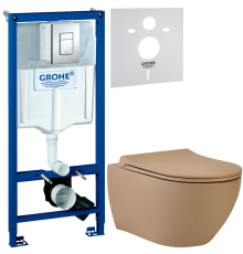 Комплект Унитаз подвесной beWash Bogen 88303273 с сиденьем микролифт латте + Инсталляция Grohe Rapid SL 38772001 3 в 1 с кнопкой смыва + Шумоизоляция 37131000