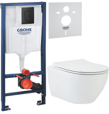 Комплект Унитаз подвесной beWash Bogen 88303201 с сиденьем микролифт белый + Инсталляция Grohe Solido 38811KF0 3 в 1 с кнопкой смыва + Шумоизоляция 37131000