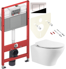 Комплект Унитаз подвесной BelBagno Acqua BB340CHR + Крышка Prospero BB2020SC с микролифтом, петли хром + Инсталляция TECE Now 9400412 4 в 1 с кнопкой смыва