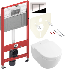 Комплект Унитаз подвесной Villeroy   Boch Subway 2.0 5614 R001 + Крышка 9M68 S101 с микролифтом, петли хром + Инсталляция TECE Now 9400412 4 в 1 с кнопкой смыва