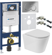 Комплект Унитаз подвесной BelBagno Flay-r + Крышка BB870SC с микролифтом + Инсталляция Geberit Duofix UP 320 111.300.00.5 + Кнопка Sigma 01 115.770.21.5 хром + Крепления 111.815.00.1 к стене + Шумоизоляция