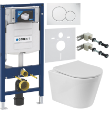 Комплект Унитаз подвесной BelBagno Flay-r + Крышка BB2031SC с микролифтом, петли хром + Инсталляция Geberit Duofix UP 320 111.300.00.5 + Кнопка Sigma 01 115.770.11.5 белая + Крепления 111.815.00.1 к стене + Шумоизоляция