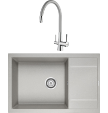 Комплект Мойка кухонная Paulmark Flugen 60 PM317850-GR серая + Смеситель Lemark Comfort LM3075C-Silver с гибким изливом, хром, серебристый
