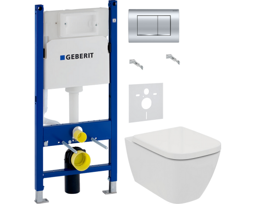 Комплект Унитаз подвесной Ideal Standard I Life B T461401 безободковый, euro white + Крышка T468301 с микролифтом, euro white + Инсталляция Geberit Duofix Delta 458.163.21.1 с кнопкой смыва, хром + Шумоизоляция 156.050.00.1