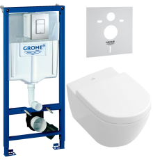 Комплект Унитаз подвесной Villeroy   Boch Subway 2.0 5614 R001 + Крышка 9M68 S101 с микролифтом, петли хром + Инсталляция Grohe Rapid SL 38772001 3 в 1 с кнопкой смыва + Шумоизоляция 37131000