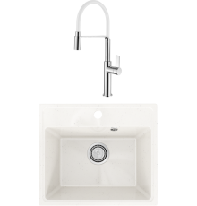 Комплект Мойка кухонная Practik PR-M 490-001 белый камень + Смеситель Rush MS9035-35White белый, с гибким изливом