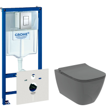 Комплект  Унитаз подвесной Ideal Standard I Life B T533058 безободковый, с микролифтом, технология RimLS+, серый + Система инсталляции для унитазов Gr