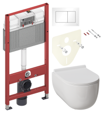 Комплект Унитаз подвесной Damixa Scandinavian Pure DX36C1701SC с микролифтом, безободковый + Инсталляция TECE Base 9400413 4 в 1 с кнопкой смыва