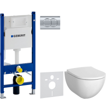 Комплект Унитаз подвесной Geberit Acanto 500.600.01.2 + Крышка 500.605.01.2 + Инсталляция Duofix Delta 458.149.21.1 с кнопкой смыва, хром + Шумоизоляция 156.050.00.1