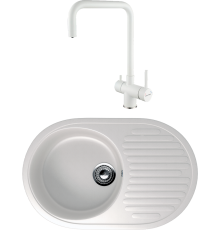 Комплект Мойка кухонная Ulgran U-107 -331 белая + Смеситель Paulmark Wetter We213030-431 белый матовый