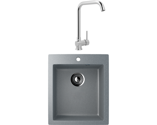 Комплект Мойка кухонная Ulgran U-404 -309 темно-серая + Смеситель MEGA Didim MG-CM107 хром