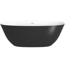 Ванна из искусственного камня Plumberia Selection Veloma 170x75 см, отдельностоящая, овальная, с декоративными ножками, со сливом-переливом, с донным клапаном, черная, матовая, фурнитура белая