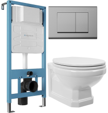 Комплект Унитаз подвесной STWORKI Драммен HDC609WH с микролифтом + Инсталляция Aqueduto Tecnica TEC01 + Кнопка Quadrado QUA0100 хром