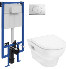 Комплект Унитаз подвесной Hansgrohe GladeLake S безободковый, с микролифтом + Инсталляция STWORKI 510162 + Кнопка 230822 хром глянцевый