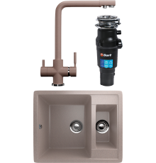Комплект Мойка кухонная Ulgran U-106 -302 песочная + Смеситель U-016 -302 песочный + Измельчитель Bort Titan 7000