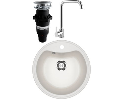 Комплект Мойка кухонная Ulgran U-601 -341 ультра-белая + Смеситель MEGA Ege MG-PL10 хром + Измельчитель Bone Crusher BC 810-SL Slim Line