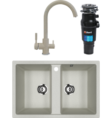 Комплект Мойка кухонная Ulgran U-608 -310 серая + Смеситель Polygran Элара Дуо 627659 серый + Измельчитель Bort Titan 7000