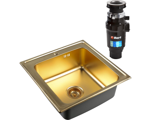 Комплект Мойка кухонная Zorg Inox PVD Inox Pvd SZR-5050 bronze + Измельчитель Bort Master Eco 91275752