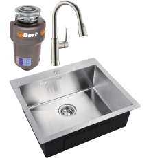 Комплект Мойка кухонная Zorg Inox R 5951 + Смеситель Domaci Равенна DCB 7011 сатин + Измельчитель Bort Titan Max Power