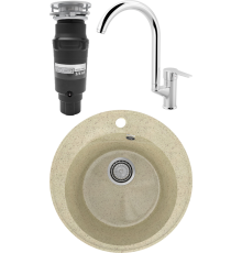 Комплект Мойка кухонная Practik PR-M 475-002 слоновая кость + Смеситель MEGA Snow MG-SH03 хром + Измельчитель Bone Crusher BC 910-SL-Slim Line