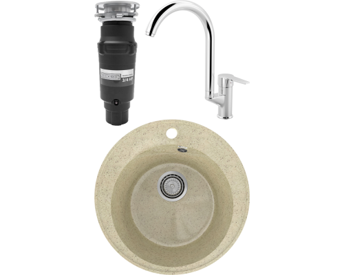 Комплект Мойка кухонная Practik PR-M 475-002 слоновая кость + Смеситель MEGA Snow MG-SH03 хром + Измельчитель Bone Crusher BC 910-SL-Slim Line